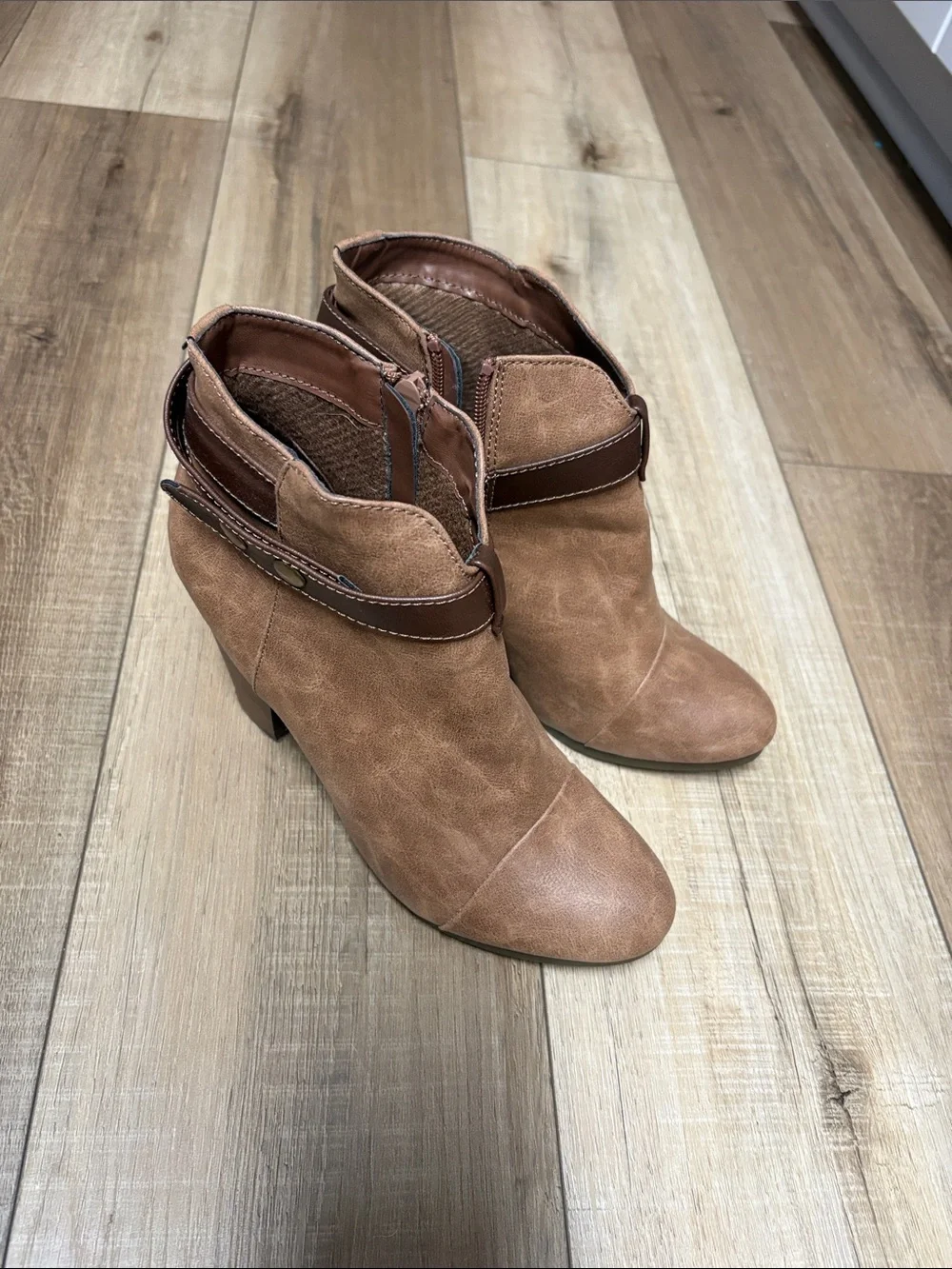 Women's Tan Ankle Booties with Strap Detail